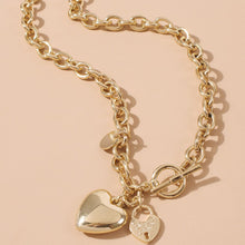 Load image into Gallery viewer, Sweetheart Vintage Cuban Link Toggle Clasp Double Heart Pendant Necklace
