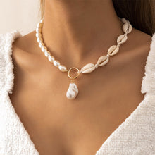 Load image into Gallery viewer, Half Shell Half Pearl Beaded Baroque Pearl Pendant Choker Clavicle Chain Necklace
