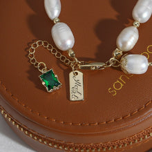 Load image into Gallery viewer, Limerence 14K Plated Gold Chain Baroque Pearl Beaded Green Zircon Charm Bracelet &amp; Necklace
