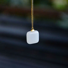 Load image into Gallery viewer, Designer Original New Natural Fine White Jade Square Necklace Pendant Fashion Simple Ladies Silver Jewelry
