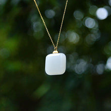 Load image into Gallery viewer, Designer Original New Natural Fine White Jade Square Necklace Pendant Fashion Simple Ladies Silver Jewelry
