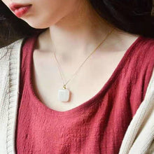 Load image into Gallery viewer, Designer Original New Natural Fine White Jade Square Necklace Pendant Fashion Simple Ladies Silver Jewelry
