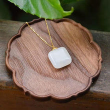 Load image into Gallery viewer, Designer Original New Natural Fine White Jade Square Necklace Pendant Fashion Simple Ladies Silver Jewelry
