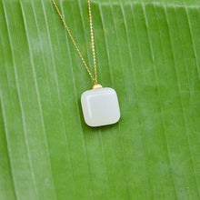 Load image into Gallery viewer, Designer Original New Natural Fine White Jade Square Necklace Pendant Fashion Simple Ladies Silver Jewelry
