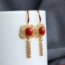 Load image into Gallery viewer, Designer Craftsmanship Natural Southern Red Agate Tassel Earrings Vintage Retro Luxury Artistic Charm Ladies Silver Jewelry
