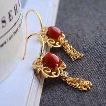 Load image into Gallery viewer, Designer Craftsmanship Natural Southern Red Agate Tassel Earrings Vintage Retro Luxury Artistic Charm Ladies Silver Jewelry
