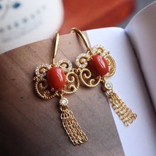 Load image into Gallery viewer, Designer Craftsmanship Natural Southern Red Agate Tassel Earrings Vintage Retro Luxury Artistic Charm Ladies Silver Jewelry
