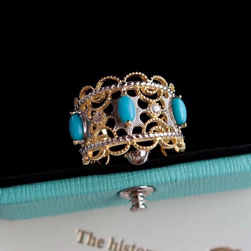 Designer Craftsmanship Turquoise Opening Ring Charm Women Silver Jewelry