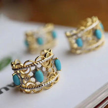 Load image into Gallery viewer, Designer Craftsmanship Turquoise Opening Ring Charm Women Silver Jewelry
