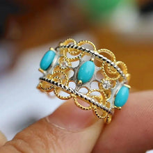 Load image into Gallery viewer, Designer Craftsmanship Turquoise Opening Ring Charm Women Silver Jewelry
