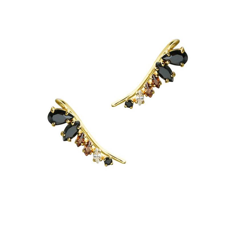 Designer Creative Inlaid Black Agate Wings Leaf Earrings Retro Light Luxury Charm Female Brand Silver Jewelry