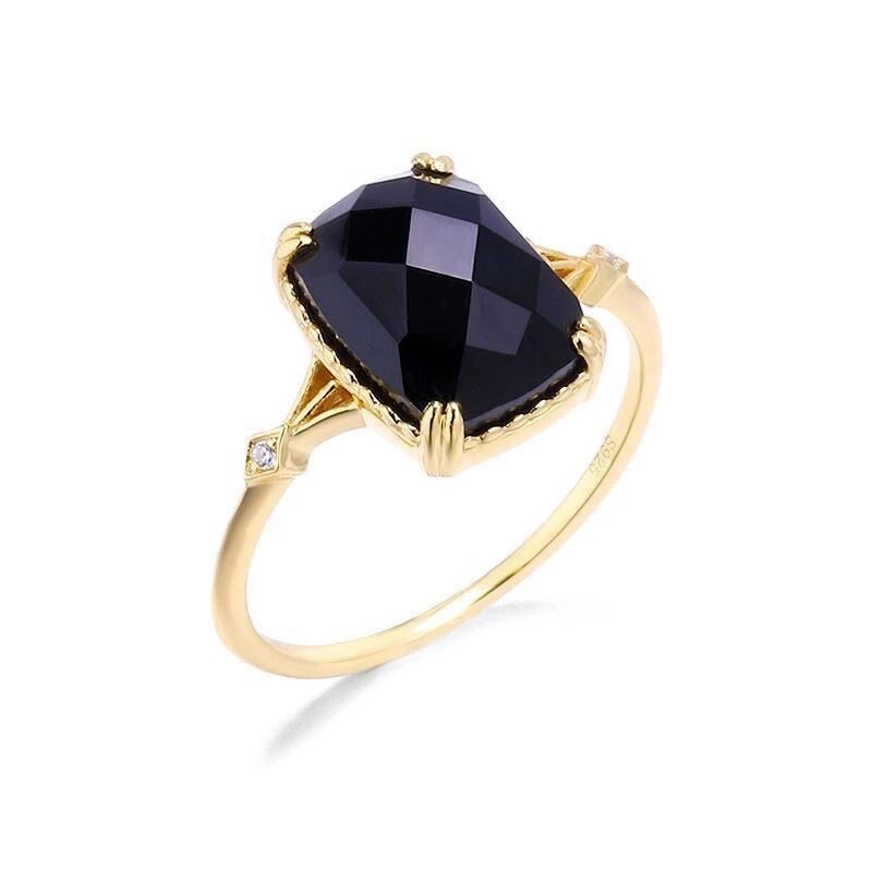 Designer Faceted Craftsmanship Silver Inlaid Black Agate Opening Adjustable Ring Elegant Charm Creative Retro Jewelry