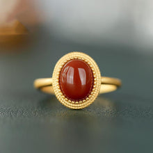 Load image into Gallery viewer, Designer Original Inlaid Natural Round Southern Red Agate Opening Adjustable Ring Retro Ladies Jewelry
