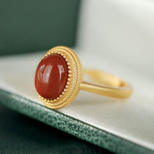 Load image into Gallery viewer, Designer Original Inlaid Natural Round Southern Red Agate Opening Adjustable Ring Retro Ladies Jewelry
