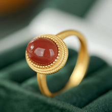 Load image into Gallery viewer, Designer Original Inlaid Natural Round Southern Red Agate Opening Adjustable Ring Retro Ladies Jewelry
