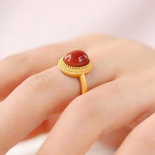 Load image into Gallery viewer, Designer Original Inlaid Natural Round Southern Red Agate Opening Adjustable Ring Retro Ladies Jewelry
