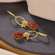 Load image into Gallery viewer, Designer Original Craftsmanship Inlaid Southern Red Agate Flower Earrings Luxury Ladies Silver Jewelry
