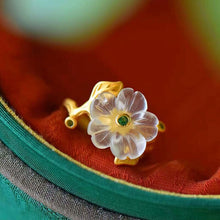 Load image into Gallery viewer, Designer Original Craftsmanship Silver Inlaid Natural Fine Jade Flower Opening Adjustable Ring Ladies Jewelry
