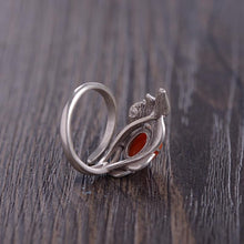 Load image into Gallery viewer, Original Design Enamel Porcelain Craft Feather Red Agate Open Ring Vintage Retro Luxury Charm Women&#39;s Silver Jewelry
