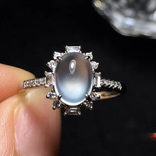 Load image into Gallery viewer, Designer Original Ice Jade Chalcedony Inlaid Round Opening Adjustable Ring Elegant Charm Retro Silver Jewelry
