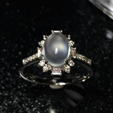 Load image into Gallery viewer, Designer Original Ice Jade Chalcedony Inlaid Round Opening Adjustable Ring Elegant Charm Retro Silver Jewelry
