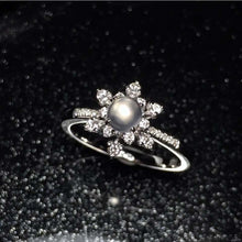 Load image into Gallery viewer, Designer Original Ice Jade Chalcedony Snowflake Opening Adjustable Ring Elegant Silver Jewelry
