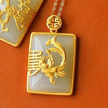 Load image into Gallery viewer, Lokaloca Natural White Jade Dragon Phoenix Pendant Necklace
