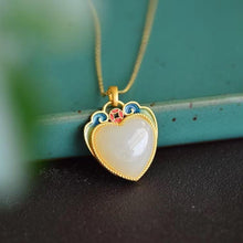 Load image into Gallery viewer, Designer Original Natural Fine Jade Heart Shaped Necklace Pendant Classical Vintage Style Ladies Jewelry
