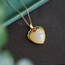 Load image into Gallery viewer, Designer Original Natural Fine Jade Heart Shaped Necklace Pendant Classical Vintage Style Ladies Jewelry
