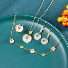 Load image into Gallery viewer, Designer Original Natural Fine White Jade Pendant Necklace Bracelet Rings Earrings Vintage Unique Craftsmanship Jewelry Set
