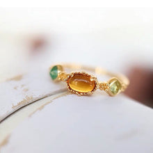 Load image into Gallery viewer, Designer Original Natural Yellow Jade Chalcedony Three-color Opening Adjustable Ring Elegant Charm Creative Retro Female Silver Jewelry
