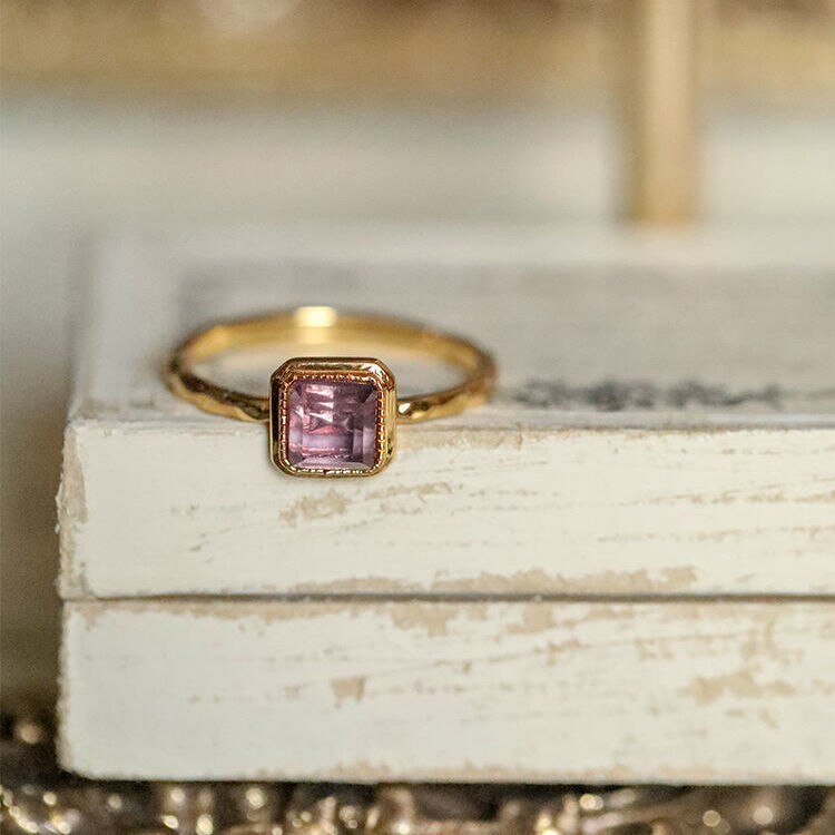 Designer Original Natural Amethyst Square Opening Adjustable Ring Vintage Retro Elegant Luxury Charm Jewelry