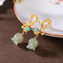 Load image into Gallery viewer, Designer Original Craftsmanship Fine Jade Bell Orchid Earrings Vintage Classic Ladies Silver Jewelry
