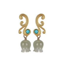 Load image into Gallery viewer, Designer Original Craftsmanship Fine Jade Bell Orchid Earrings Vintage Classic Ladies Silver Jewelry
