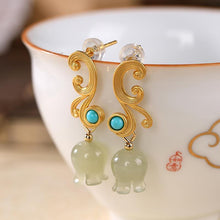 Load image into Gallery viewer, Designer Original Craftsmanship Fine Jade Bell Orchid Earrings Vintage Classic Ladies Silver Jewelry
