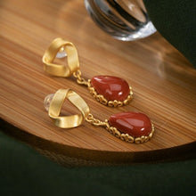 Load image into Gallery viewer, Designer Original Golden Craftsmanship Drop-shaped Fine Southern Red Agate Earrings Elegant and Luxurious Women&#39;s Silver Jewelry
