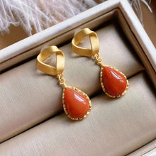 Load image into Gallery viewer, Designer Original Golden Craftsmanship Drop-shaped Fine Southern Red Agate Earrings Elegant and Luxurious Women&#39;s Silver Jewelry
