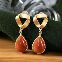 Load image into Gallery viewer, Designer Original Golden Craftsmanship Drop-shaped Fine Southern Red Agate Earrings Elegant and Luxurious Women&#39;s Silver Jewelry
