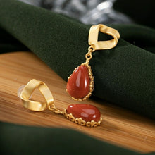 Load image into Gallery viewer, Designer Original Golden Craftsmanship Drop-shaped Fine Southern Red Agate Earrings Elegant and Luxurious Women&#39;s Silver Jewelry
