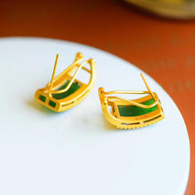 Load image into Gallery viewer, Designer Original Craftsmanship Inlaid Fine Jade Earrings Retro Style Earrings Ladies Silver Jewelry
