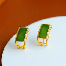 Load image into Gallery viewer, Designer Original Craftsmanship Inlaid Fine Jade Earrings Retro Style Earrings Ladies Silver Jewelry
