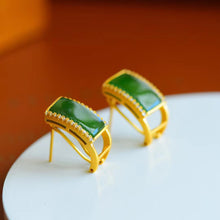 Load image into Gallery viewer, Designer Original Craftsmanship Inlaid Fine Jade Earrings Retro Style Earrings Ladies Silver Jewelry
