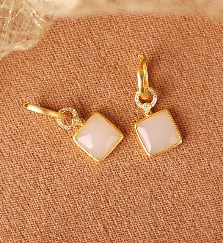 Lokaloca Original Fine White Jade Square Earrings