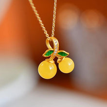 Load image into Gallery viewer, Designer Original Craftsmanship Inlaid Yellow Jade Cherry Necklace Pendant Elegant Ladies Jewelry
