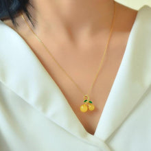 Load image into Gallery viewer, Designer Original Craftsmanship Inlaid Yellow Jade Cherry Necklace Pendant Elegant Ladies Jewelry
