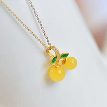 Load image into Gallery viewer, Designer Original Craftsmanship Inlaid Yellow Jade Cherry Necklace Pendant Elegant Ladies Jewelry
