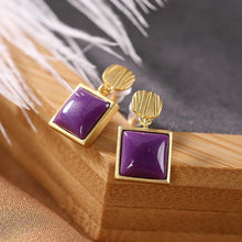 Load image into Gallery viewer, Designer Original Ancient Golden Craftsmanship Inlaid Natural Purple Mica Gemstone Ring Earrings Epoxy Exquisite Jewelry Set
