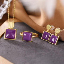 Load image into Gallery viewer, Designer Original Ancient Golden Craftsmanship Inlaid Natural Purple Mica Gemstone Ring Earrings Epoxy Exquisite Jewelry Set
