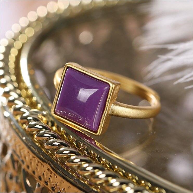 Designer Original Ancient Golden Craftsmanship Inlaid Natural Purple Mica Gemstone Ring Epoxy Exquisite Jewelry