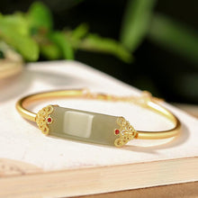 Load image into Gallery viewer, Designer Original Ancient Golden Craftsmanship Inlaid Natural Fine Jade Bracelet Elegant Charm Ladies Jewelry
